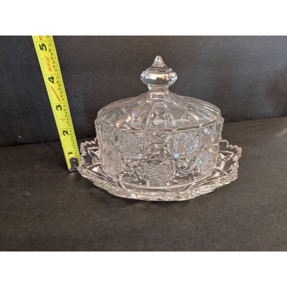 Vintage Westmoreland Clear Pressed Glass Butter Dish W Dome Lid Scalloped Plate - Picture 5 of 9